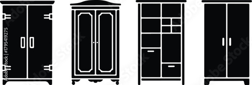 Almirah Icon Set – Wardrobe, Closet, Storage Furniture Symbols Wardrobe & Almirah Icons – Furniture, Home Storage Vector Set