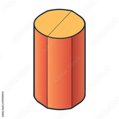 A smooth geometric cylinder with matching circular ends and a seamless curved side, forming a simple, sturdy shape often used in math, design, everyday objects, and art project
