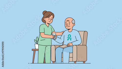 Compassionate home caregiver assists senior man with medicine and health support