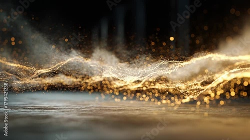 Wallpaper Mural Golden glitter particles forming abstract light wave on dark background Torontodigital.ca