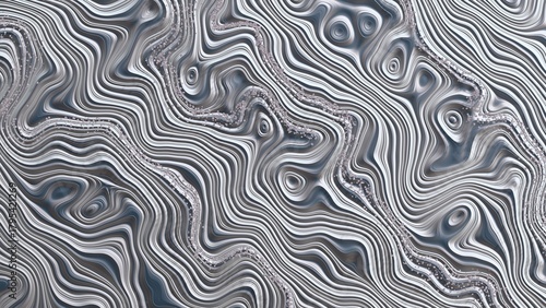 Wavy pattern with veins and placers of small stones, diamonds. 3D render.