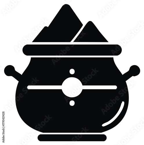 Traditional pot with piles of spices simple black glyph icon vector art