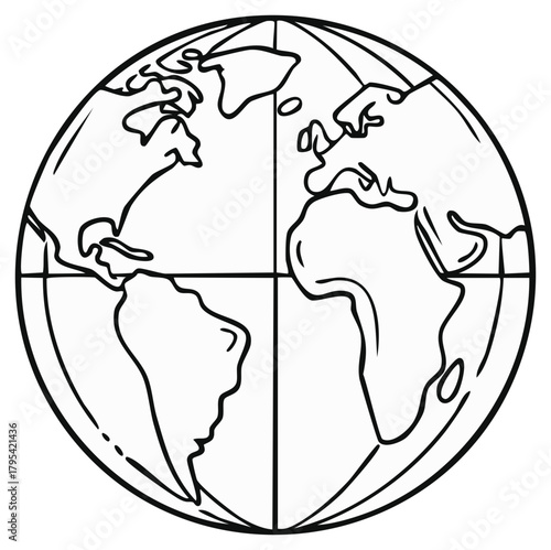 Globe Outline Illustration Featuring Continents and Lines of Latitude