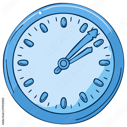 Simple hand drawn illustration of a blue round analog clock icon