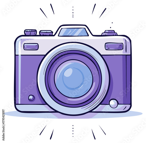 Vibrant purple and white digital camera illustration with light burst effect