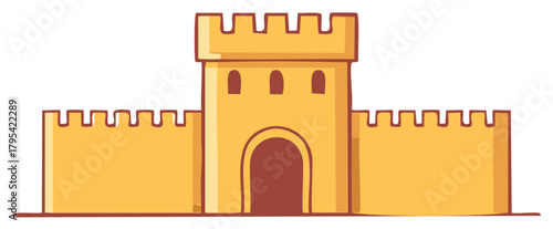 Cartoon castle gate with crenellated walls and arched entryway
