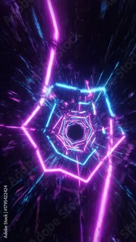 Wallpaper Mural Endless traveling through a vibrant magenta and cyan neon tunnel of geometric lines and pulsing light grids glowing, digital rendering, dark Torontodigital.ca