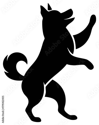 Black dog silhouette standing on hind legs, waving