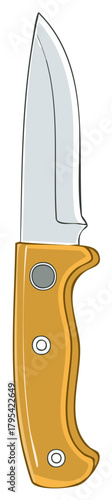 Simple illustration of a hunting knife with a sharp blade and orange handle