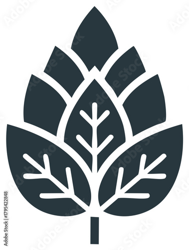 Stylized Hop Cone and Leaves Icon for Craft Beer Brewing and Botanical Product Design