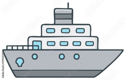 Isolated cartoon illustration of a luxury cruise ship sailing on the ocean offering vacations and travel adventures