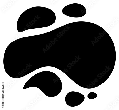 Abstract blob shapes in silhouette, creating dynamic and organic forms with a graphic ink spot or fluid stain design element.