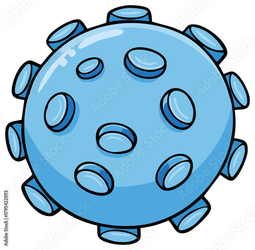 Cartoon Blue Sphere Object with Circular Shapes and Protruding Outgrowths