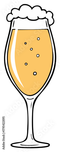 Vibrant yellow bubbly drink with white foam in an elegant stemmed glass
