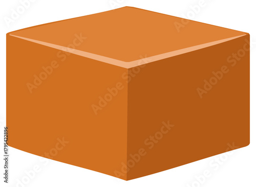 Glossy Orange 3D Cube Geometric Shape with Highlighted Edges and Subtle Lighting