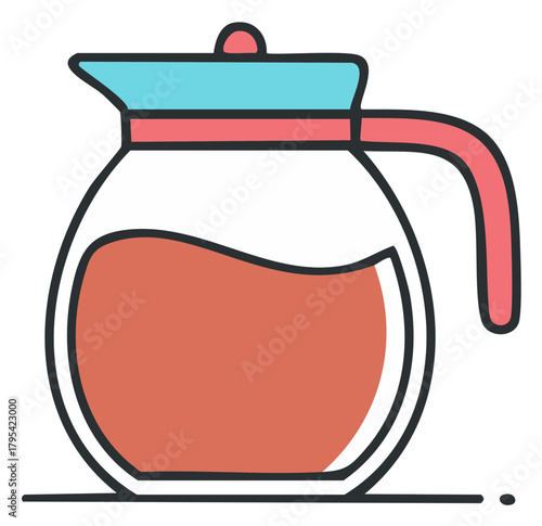 Stylized illustration of a glass pitcher filled with reddish liquid and a blue lid