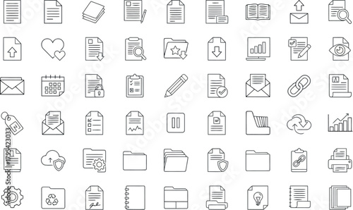 Set of handdrawn document and office icons