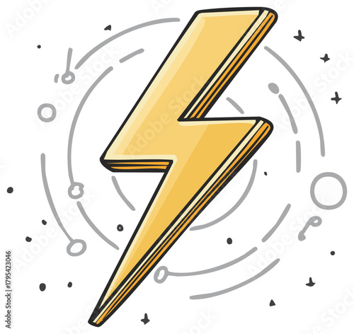 Hand Drawn Yellow Lightning Bolt Doodle With Dynamic Energy