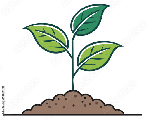 Young plant growing from soil, vibrant leaves symbolizing growth and new beginnings for a sustainable future