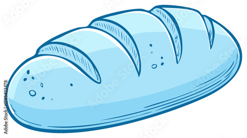 Illustration of a Fresh Loaf of Bread with Crust and Score Marks in a Stylized Blue Color