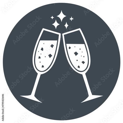 Toast with champagne glasses icon illustration, celebration, new year and occasion