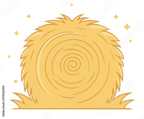 Clean vector illustration of a golden round hay bale with subtle sparkles