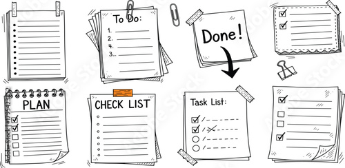 Collection of Hand-Drawn Checklist and To-Do List Elements for Planning and Task Management