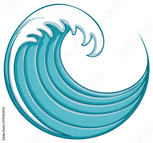 Stylized Breaking Ocean Wave with White Foam and Swirling Water