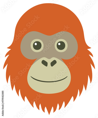 Friendly Orangutan Face with Big Eyes and Orange Fur Vector Illustration