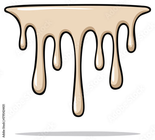 Cartoon Dripping Creamy Beige Substance, Smooth Drips Illustration
