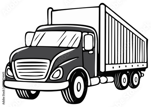 Commercial truck with a large cargo trailer on a white background illustration