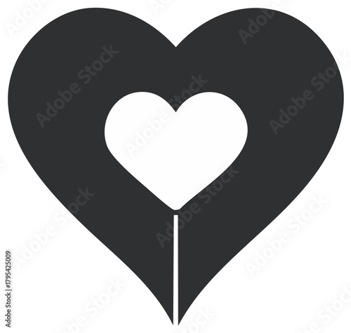 Minimalist dark heart icon with white inner heart and pen nib design concept