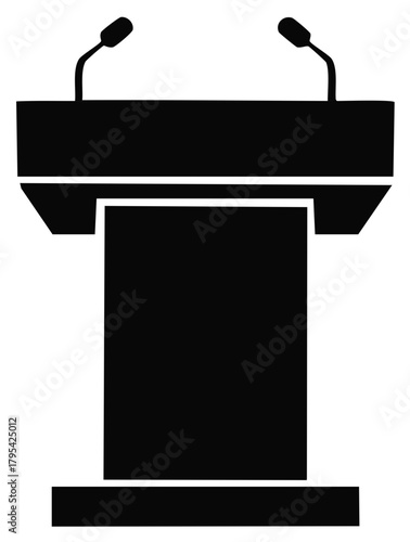 Black Podium Silhouette with Microphones Isolated Stand for Speaking Lectures Presentations Public Speech Conference