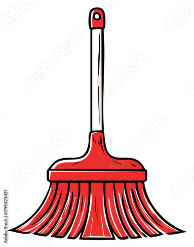 Red Broom Vector Illustration - Household Cleaning Tool