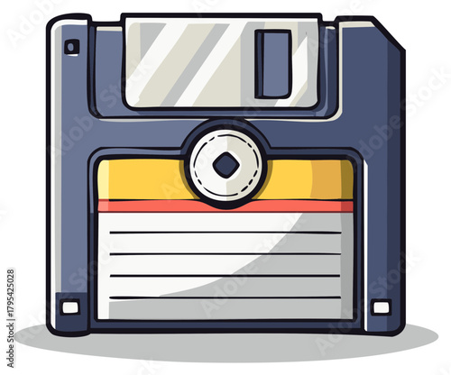 Illustration of a Classic Floppy Disk for Data Storage from the Late Twentieth Century