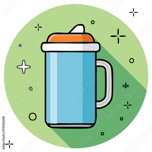 Cartoon Baby Drinking Cup with Lid in Circle Frame with Decorations