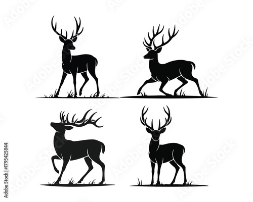 deer with large antlers, antler silhouette, deer silhouette, deer illustration set, majestic deer, big antler deer, rustic deer design, deer head vector, deer icon collection, antlered animal vector