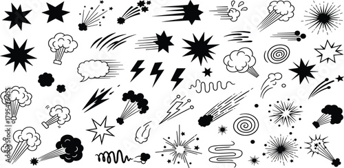 Comic Book Burst and Explosion Effects Set Action Elements and Decorative Designs