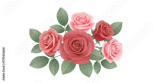 Delicate floral arrangement of soft pink roses and lush green foliage