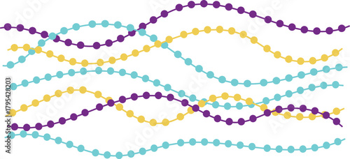 Abstract lines background with purple turquoise and yellow beads design