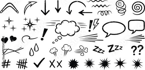 Collection of Hand Drawn Graphic Elements Arrows, Stars, and Effects