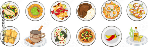 Mexico foods symbols and icons vector file. 