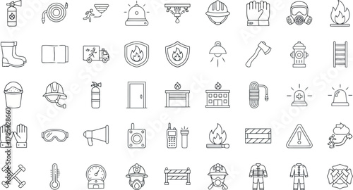 Collection of firefighter icons and symbols