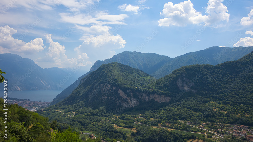 Fototapeta premium View from Canale di Tenno towards Lake Garda in Italy.
