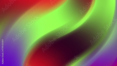Abstract liquid gradient background featuring vibrant neon waves of green, red, and purple. Perfect for energetic digital displays and modern motion graphics.