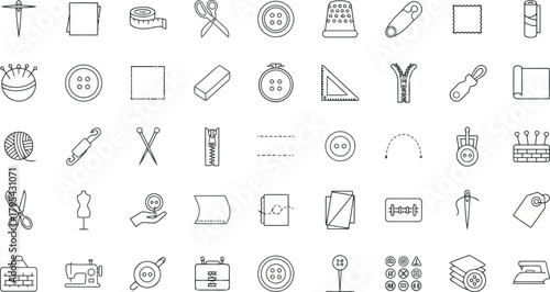 Collection of sewing and tailoring tools and accessories icons