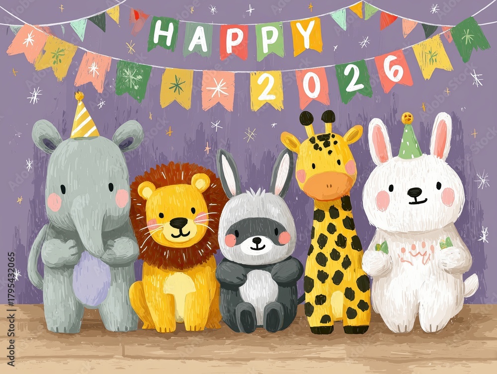 Obraz premium Acrylic paint text Happy New Year 2026