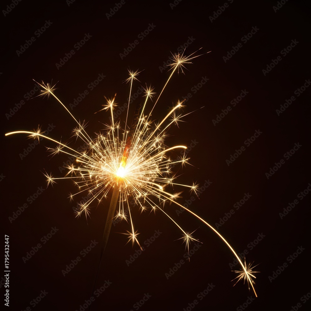 Fototapeta premium Brilliant streams of golden light radiating from a handheld sparkler in the dark, symbolizing festive new year celebrations and hope, bokeh, magic, hope