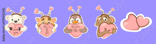 Romantic animals Seth love icons vector file. Valentine’s designs, greeting cards, stickers, kids’ projects, and digital artwork.