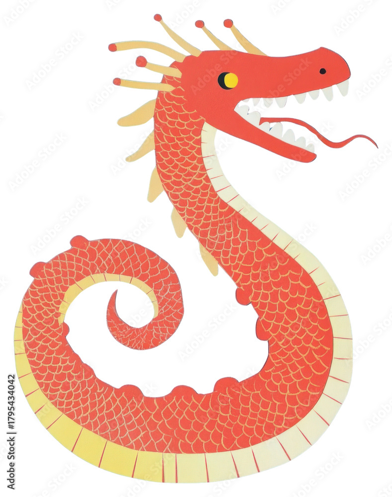 Naklejka premium PNG Papercut chinese serpent bright colors red.